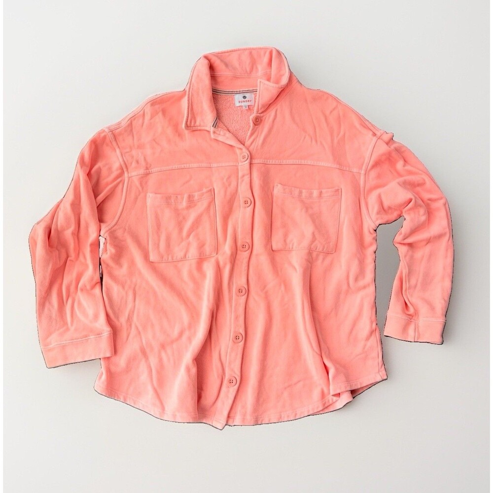 SUNDRY Womens Neon Fleece Button Up Shacket Shirt Jacket Pockets Size M